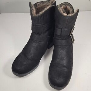 PRICE DROP White Mountain Black Faux Suede Fur Lined Buckle Moto Ankle Boots